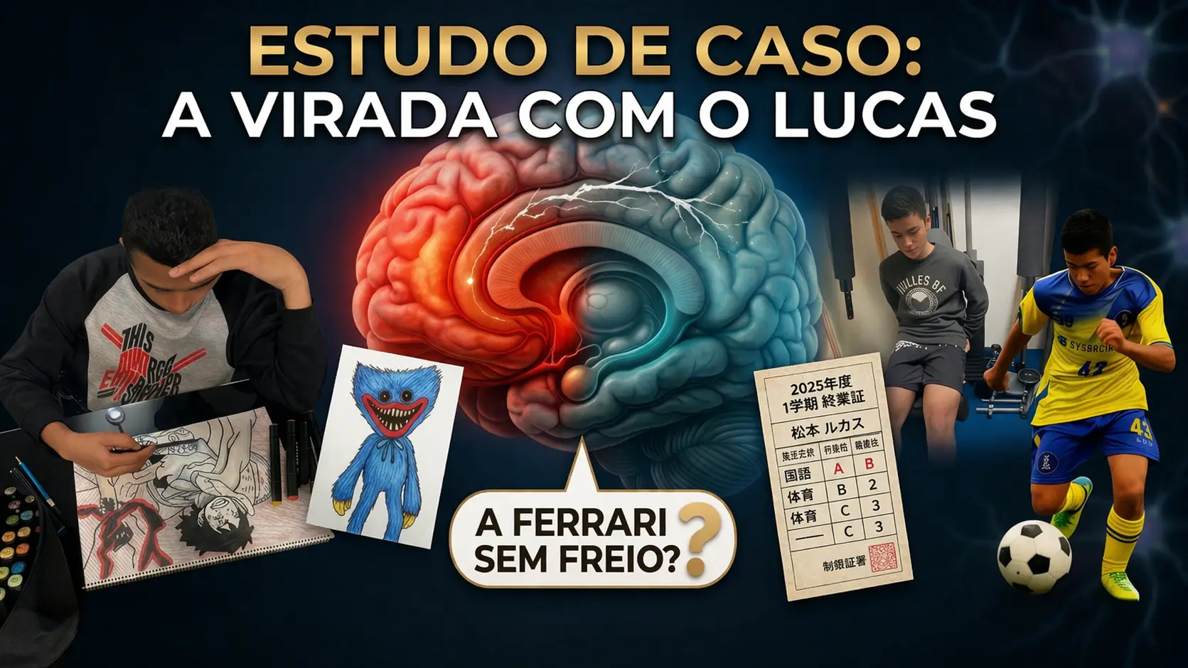 Estudo de caso real mostrando a evolução de foco, rotina e desempenho após redução de estímulos digitais e inclusão de atividades físicas e criativas