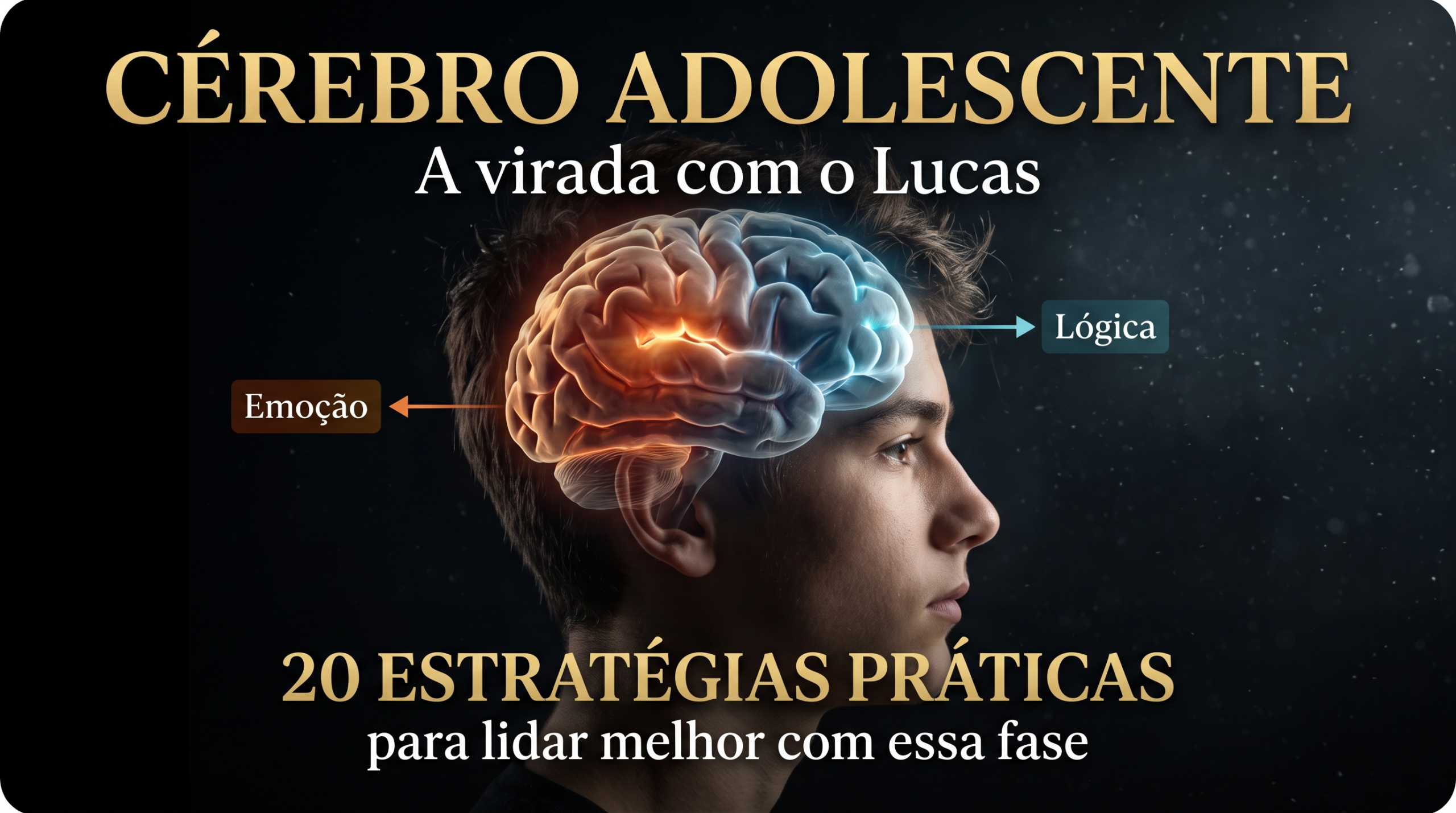 Cérebro adolescente com destaque para áreas ligadas à emoção e tomada de decisão